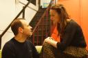 Pete Bryans and Jessica Drucker in rehearsal for Beginning at the Barn Theatre in Welwyn Garden City.