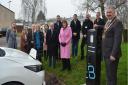 Mayor, councillors, council officers and representatives from EB Charging, including CEO Alex Calnan, at the unveiling of a new EV charging point.