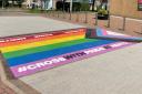One of the two new rainbow crossing at the University of Hertfordshire