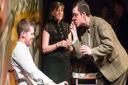 Richard Sheridan, Belinda Gee and Jon Brown in Earthquakes in London at the Barn Theatre, Welwyn Garden City