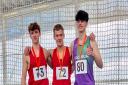Finley Norman (centre) and Dan Skilbeck (left) were first and second for Herts Phoenix at the Herts Indoor Championships. Picture: PHIL RIZZO