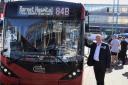 Hertsmere Borough Council leader Jeremy Newark with the new 84B bus.