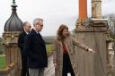 Managing Director Martha Lytton Cobbold shows Lord Parkinson of Whitley Bay repair work needed during a visit to Knebworth House
