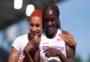 Jodie Williams (left) and England team-mate Victoria Ohuruogu celebrate winning bronze and silver at the 2022 Commonwealth Games in Birmingham.