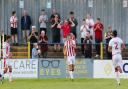 Harry Draper celebrates after scoring for Stevenage in their pre-season friendly at St Albans City.