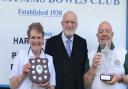 Sue Thurlow and Michael Brennan, the ladies' and men's captains from Potters Bar, either side of Charles Nethercott.