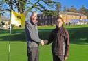 New head greenskeeper Louis Dunn-Allen (right) is welcomed to Brookmans Park by club and course manager Trevor Smith.