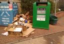 Cardboard waste at the recycling bin near Waitrose in Welwyn Garden City.