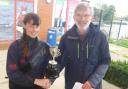 Annette Walter receives Welwyn Garden City Sailing Club's Commodore's Cup from Ian Stringer.