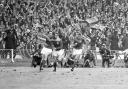 Geoff Hurst celebrates on the Wembley pitch, and you could own the house where some of the turf remains.