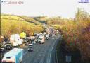 Heavy traffic can be seen between junction 24 and junction 25 of the M25.