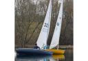 Angelo Hansen (yellow boat) leads Annette Walter at WGC Sailing Club. Picture: VAL NEWTON