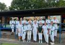 Potters Bar Bowls Club's ladies celebrate their Harvey Cup success. Picture: PBCC