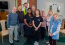 Bellway Site Manager Raik Beyoglu and Sales Advisor Arjini Karunanithy with residents and instructor Holly Scott ahead of one of the seated exercise classes