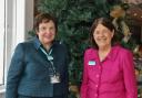Dr Helen Glenister, Isabel Hospice CEO, and Barbara Doherty MBE, Isabel Hospice President, at the Christmas at the Manor event.