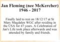 Jan Fleming (nee McKercher) 1946 - 2017