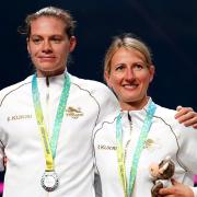 England's Sarah-Jane Perry (left) and Alison Waters with their silver medals from the women's doubles in squash at the 2022 Commonwealth Games in Birmingham.