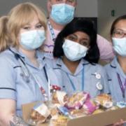 Staff at Lister Hospital in Stevenage receiving cakes for their team
