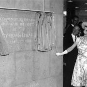 Queen Elizabeth II unveiling a commemorative stone to mark the official opening of the QEII Hospital, Welwyn Garden City, on 22nd July 1963.