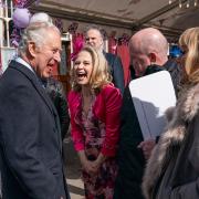 The Prince of Wales with Kellie Bright, Steve McFadden and Letitia Dean during a visit to the set of EastEnders at the BBC Elstree studios in Hertfordshire.