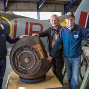 Volunteers Martin Bull and John Hutton with Kevin Phillips (left) at the de Havilland Aircraft Museum.