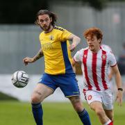 Tom Bender in action St Albans City during their friendly with Stevenage.