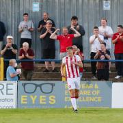 Harry Draper celebrates after scoring for Stevenage in their pre-season friendly at St Albans City.