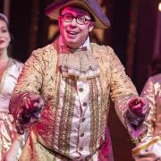 Bob Golding as Dandini in pantomime Cinderella at The Alban Arena in St Albans. Picture: Pamela Raith Photography.