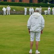 Shire Park Bowls Club (Tewin) in action on a wet afternoon against North Mymms.