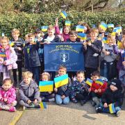 Children from Pope Paul Primary School took part in a sponsored walk for Ukraine.