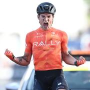 Rally Cycling's Robin Carpenter wins stage two of the Tour of Britain in Exeter.