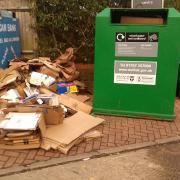 Cardboard waste at the recycling bin near Waitrose in Welwyn Garden City.