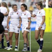 Helena Rowland on crutches and in a protective boot after England's win over Canada. Picture: BRETT PHIBBS/PA