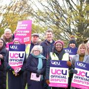 University of Hertfordshire strikers at the UCU strikes on campus today.