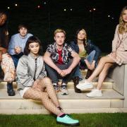 The cast of new ITVX teen drama Tell Me Everything. Pictured: (L-R) Lauryn Ajufo as Neve, Spike Fearn as Louis, Callina Liang as Mei, Eden H. Davies as Jonny, Tessa Lucille as Regan, and Carla Woodcock as Zia.