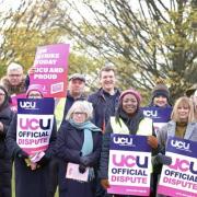 University of Hertfordshire picketers striking for better pay and working conditions.