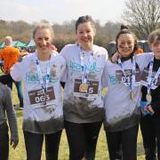 Emma, Louise, Jenny and their children after competing in the Muddy Mayhem.