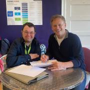 Grant Shapps with Jamie, who is a Woodhall Opportunities Project student.