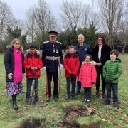 The Lord-Lieutenant of Hertfordshire planted an elm tree with the help of Hertford schoolchildren.