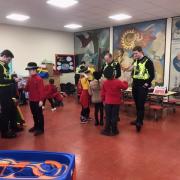 PCs Andrew Dockerill, Peter Hulley, Dan Moakes and Kelly-Jay Pettersson, from the Welwyn Hatfield Safer Neighbourhood Team, visited Hatfield's  Birchwood Avenue Primary School  as part of their community engagement duties.
