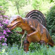 One of the 72 life-size dinosaurs in the Wilderness Gardens at Knebworth House.