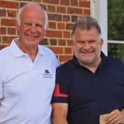 Club Captain Brian Hall (left) presents Dominic Galano with his prize. Picture: SAMANTHA HALL