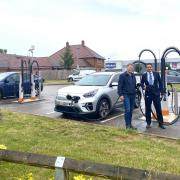 MP Grant Shapps, with Osprey CEO Ian Johnston at the new charging hub in Welwyn Garden City