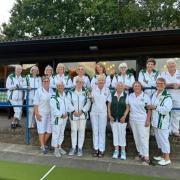 Potters Bar Bowls Club's ladies celebrate their Harvey Cup success. Picture: PBCC