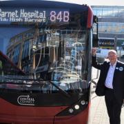 Hertsmere Borough Council leader Jeremy Newark with the new 84B bus.