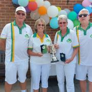 Elaine Wulcko and Chris Wright defeated John Hastings and Dave Warner in the drawn pairs. Picture: SHIRE PARK BC