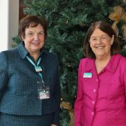 Dr Helen Glenister, Isabel Hospice CEO, and Barbara Doherty MBE, Isabel Hospice President, at the Christmas at the Manor event.
