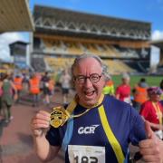 Richard Darley inside Molineux at the end of the Wolverhampton 10k. Picture: GCR
