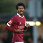 Samrai Gebrai won a second half penalty for Potters Bar Town. Picture: TGS PHOTO