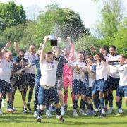 AFC Welwyn celebrate their league title as captain Jack Bradshaw lifts the trophy. Picture: CAYLA DU PLESSIS